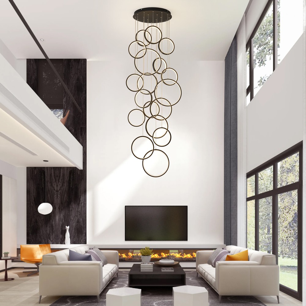Modern Led Chandelier Lighting,Dimmable with Remote Control 18 Rings,Adjtable