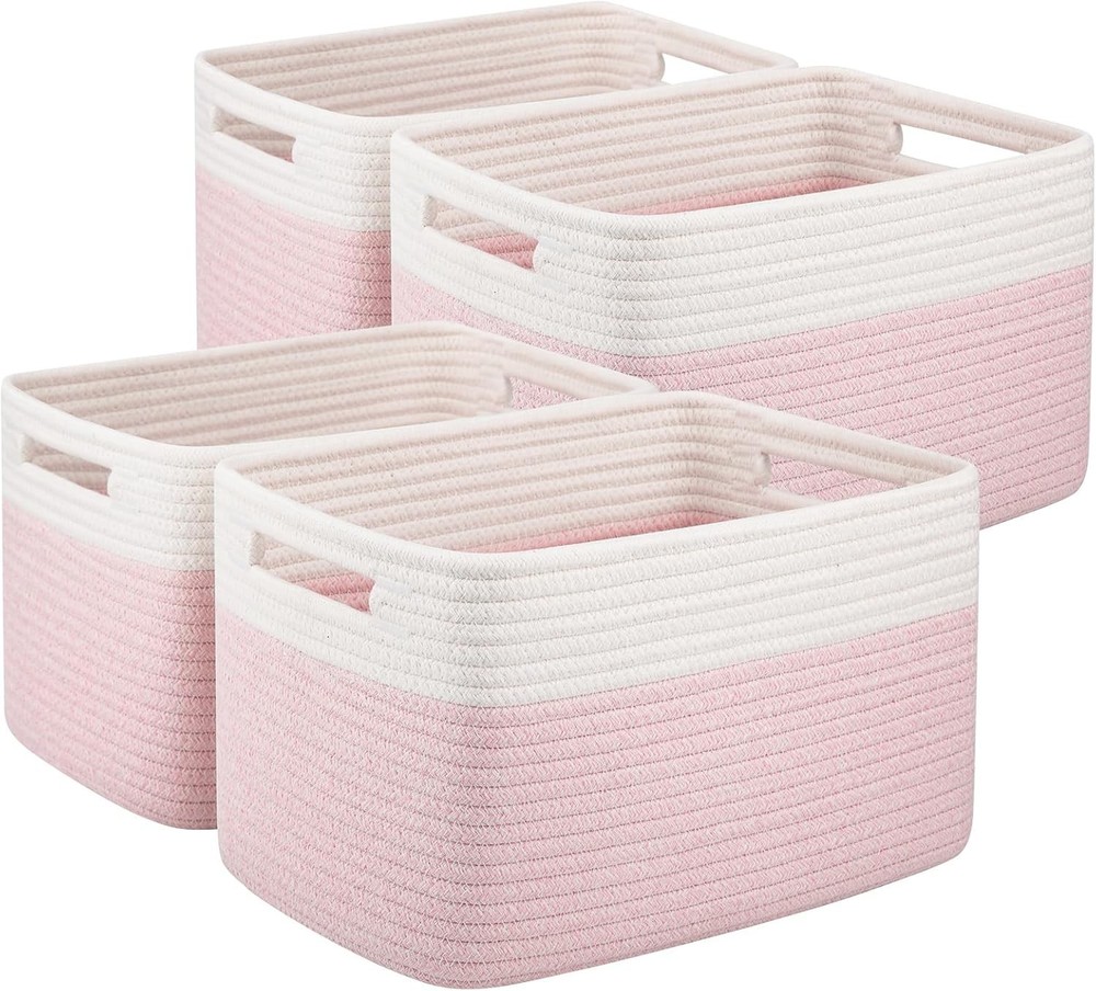 4 Pack Storage Baskets Organizing Basket Shelves W/ Handle Woven Baskets Storage
