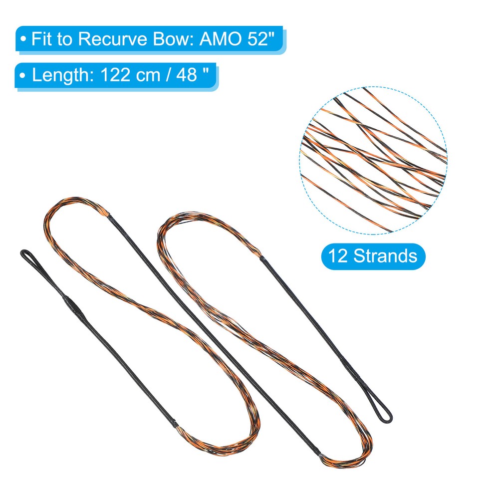 12 Strands Bow String Replacement for AMO 52" Recurve Bow String Black-Brown