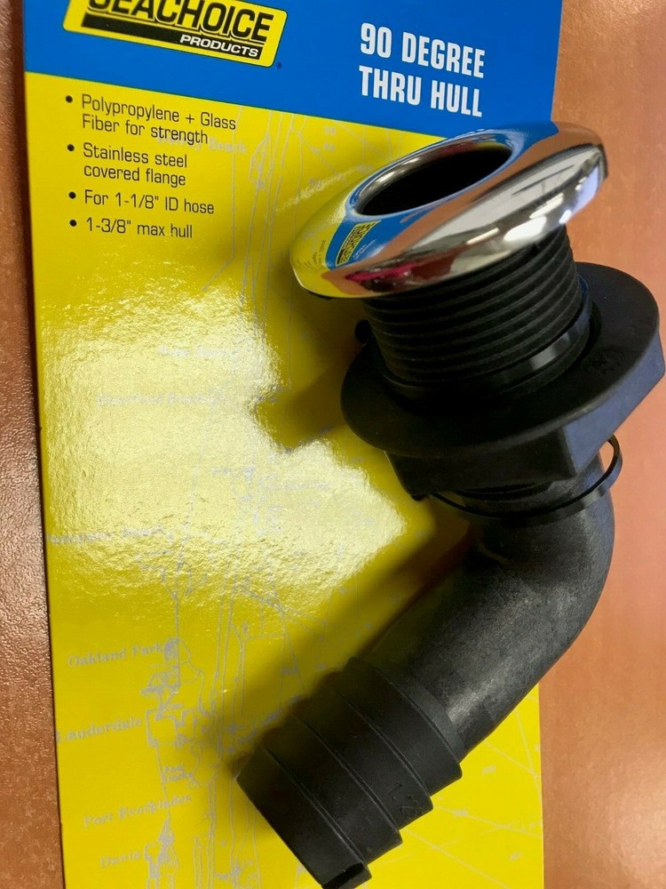THRU HULL FITTING SEACHOICE 18561 90 DEGREE HOSE 1-1/8" black with stainless cap