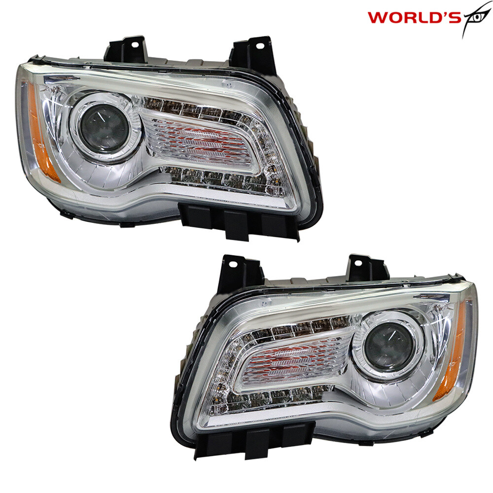 Headlight Set For Chrysler 300 2011-2014 Driver + Passenger Side Halogen Chrome