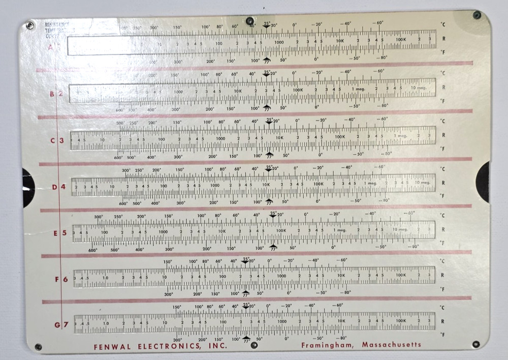 Fenwal Electronics Thermistor Data & Curve Computer Slide Rule 1960s