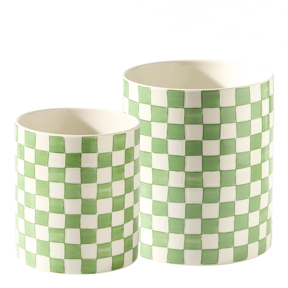 Checkered Kitchen Utensil Holder,Green Ceramic Cooking Utensil Holder Modern ...