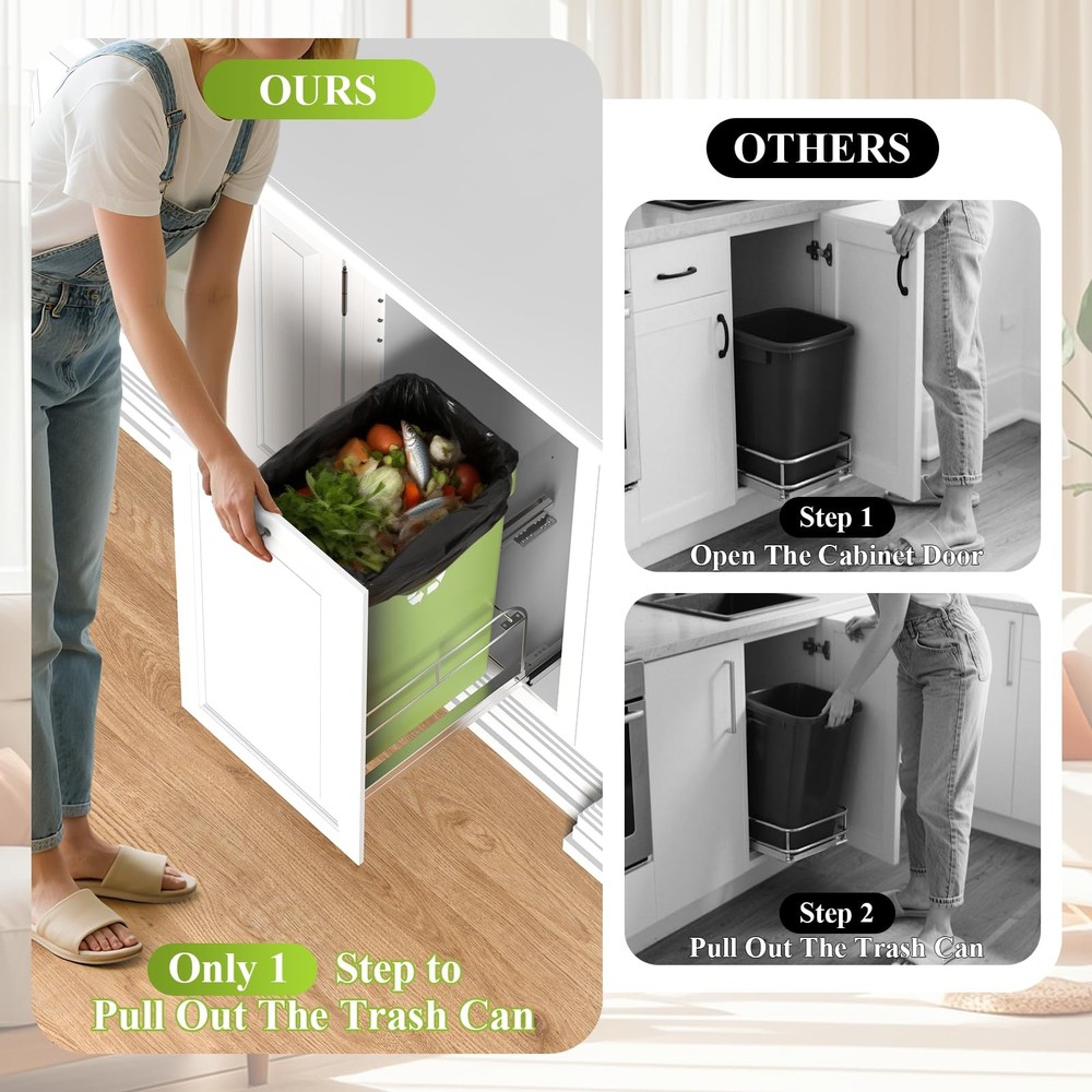 Pull Out Trash Can Under Cabinet Shelf, Under Cabinet Trash Cans Pull Out Kit...