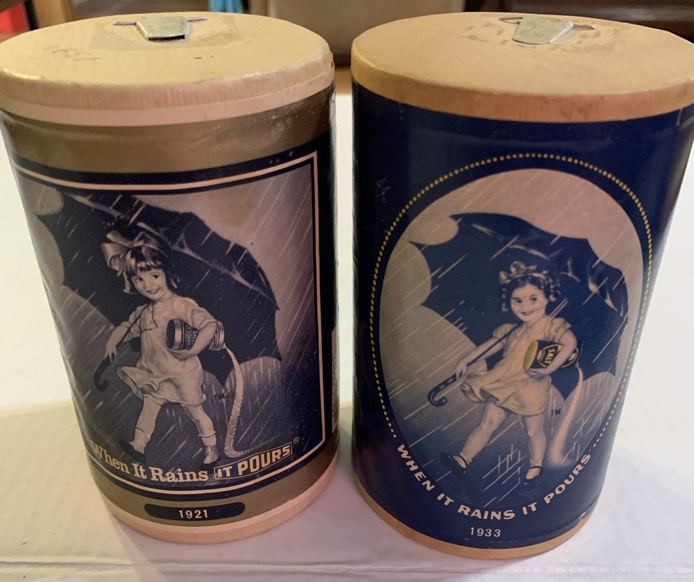 Morton Salt Container “When it Rains it Pours” Vintage - 2 Containers