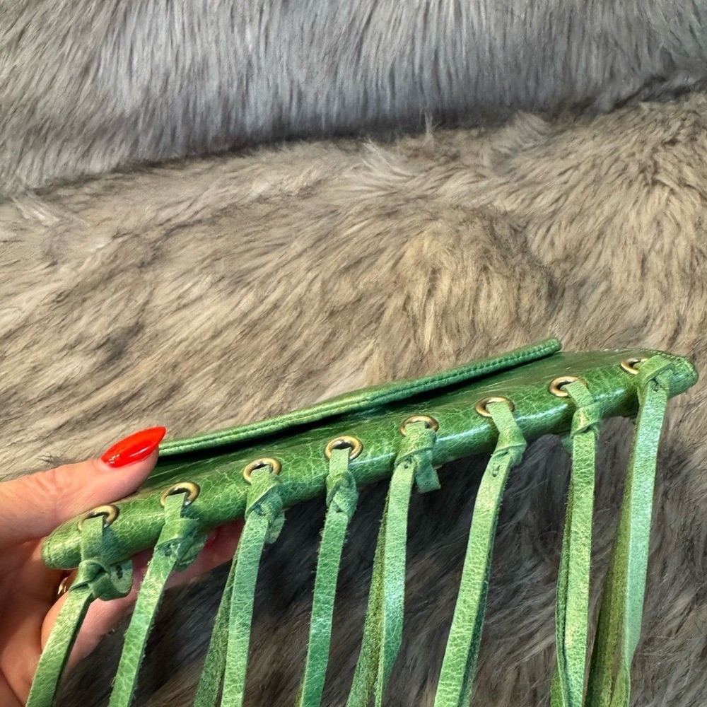 HOBO Green Leather Fringe Envelope Clutch