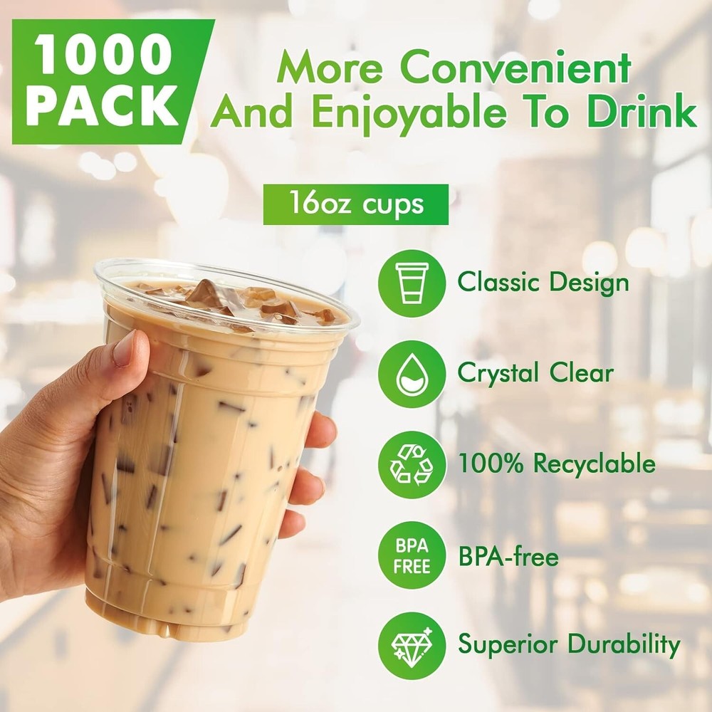 16 oz PET Plastic Cold Cups (98mm) - 1,000 CT