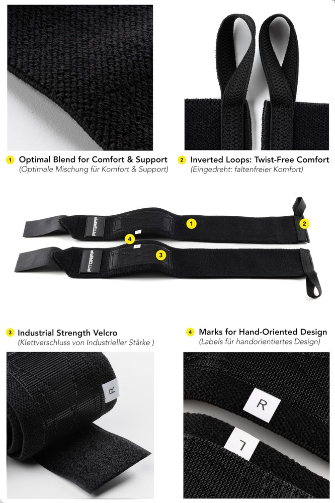 Lifting Straps & Wrist Wraps Bundle for Weightlifting Gym Workouts Full Black