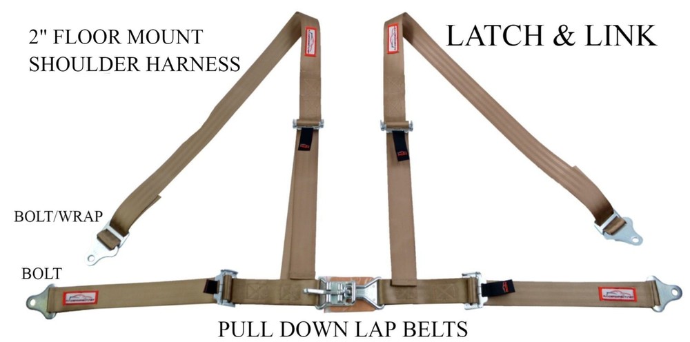 2" BUGGY HARNESS RACING SEAT BELT LATCH & LINK FLOOR MOUNT SADDLE BEIGE TAN