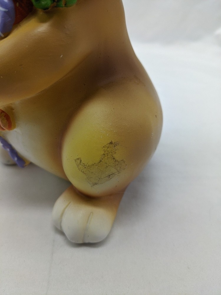 Vintage Ceramic Yellow Easter Bunny Holding Carrots 11"