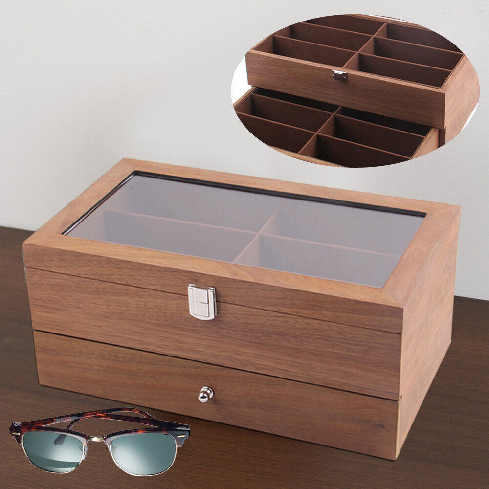 12-Bits Glasses Storage Case Gift Box Display Mahogany Organizer Sunglasses Box