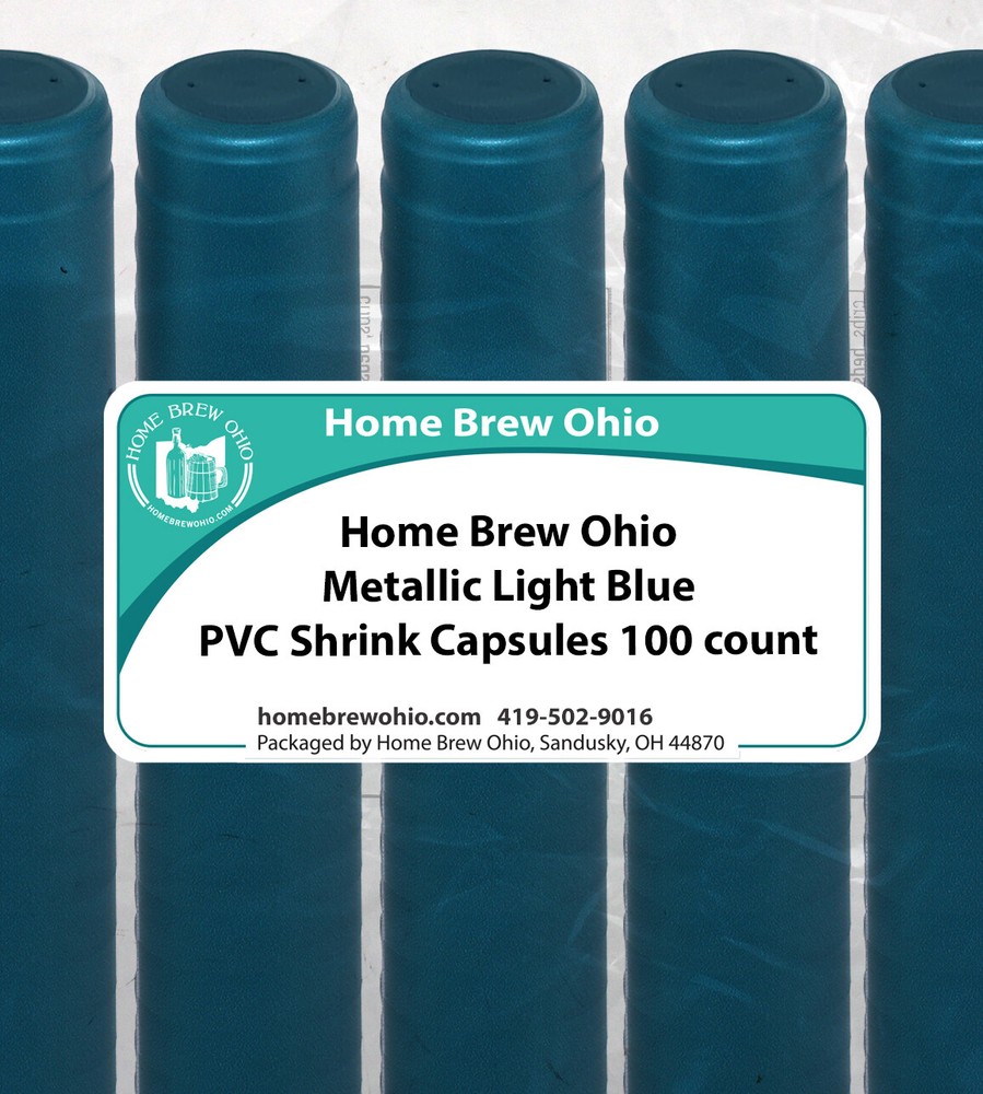 PVC Heat Shrink Capsules For Wine Bottles - Metallic Light Blue 100 count