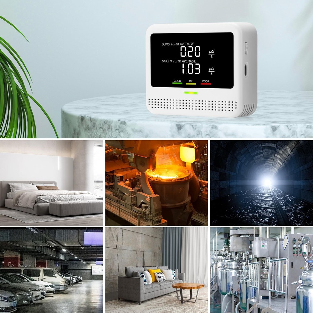 Digital Radon Detector - User-Friendly Desktop Device with HD LCD Display, 2-...