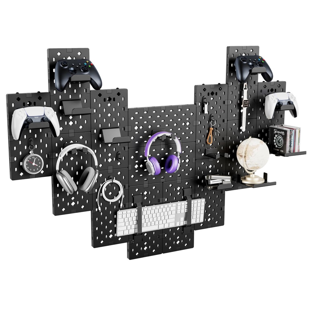 PEGZONE Controller and Headphone Holder Wall Mount, Modular 14 PCS, Black