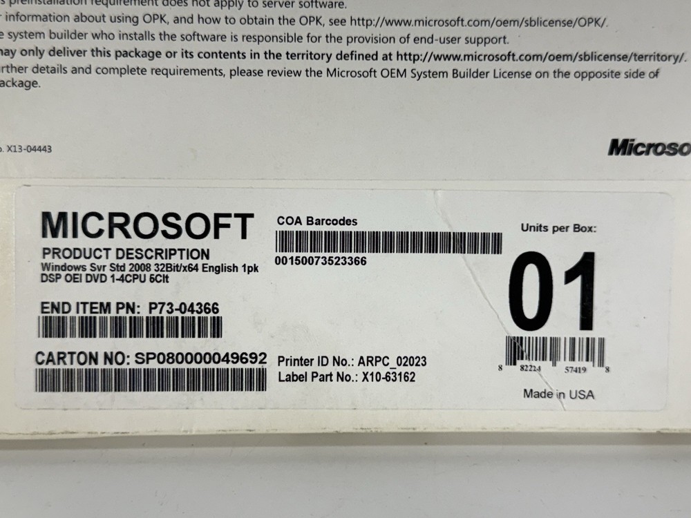 SEALED Microsoft Windows Server Standard 2008 OEM System Builder Pack ~ 5-Client
