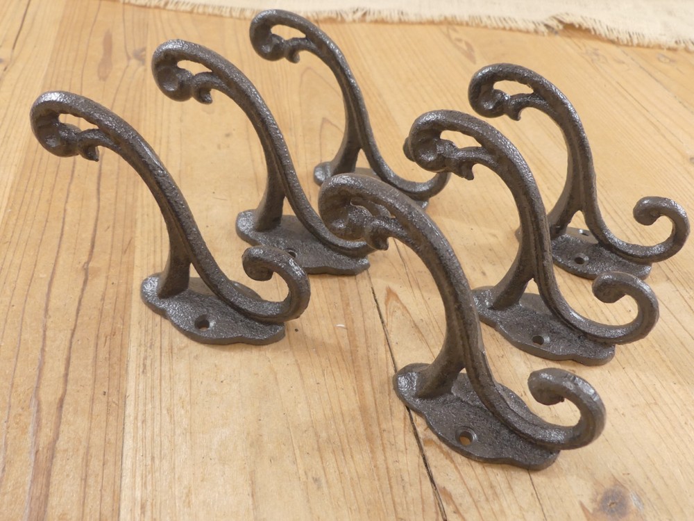 6 Cast Iron Rustic Victorian Style Coat Hooks Hook Rack Hall Tree Vintage Look