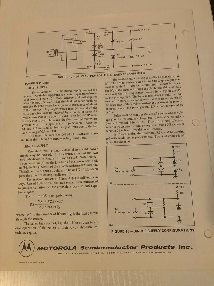 Motorola Electronics Manual Diagram Reference AN-420 Stereo Preamplifier