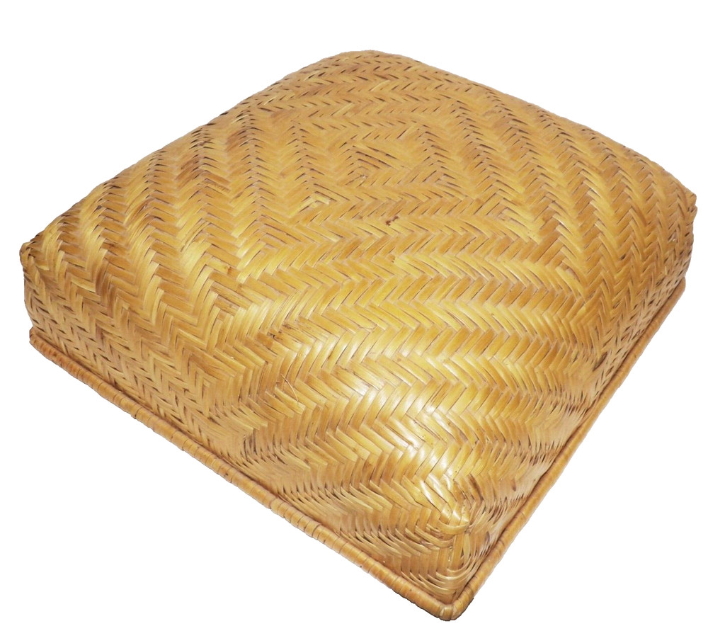 Wicker Storage Ottoman Herringbone Weave W/ Wood & Caster Wheels Removeable Lid