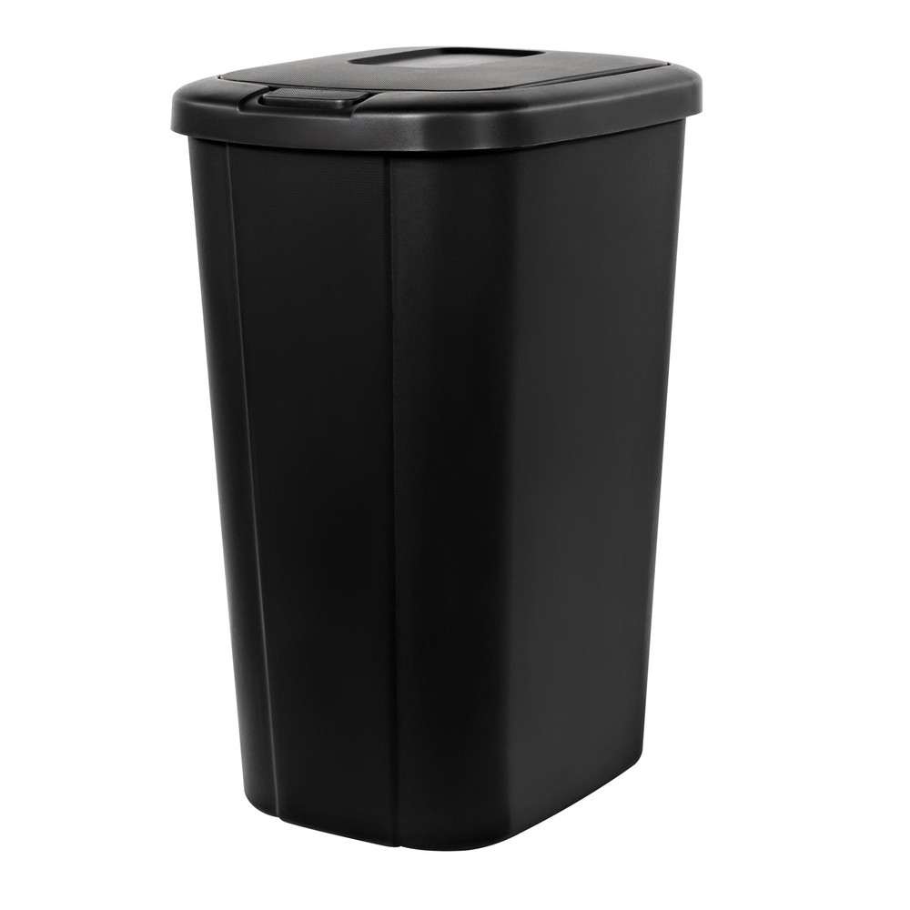 Hefty 13.3 Gal Plastic Touch Top Trash Can Push Button Lid Black