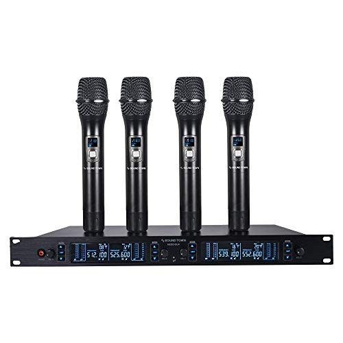 200 Channels Adjustable UHF Wireless Microphone 4 Handhelds, 200 ft Range