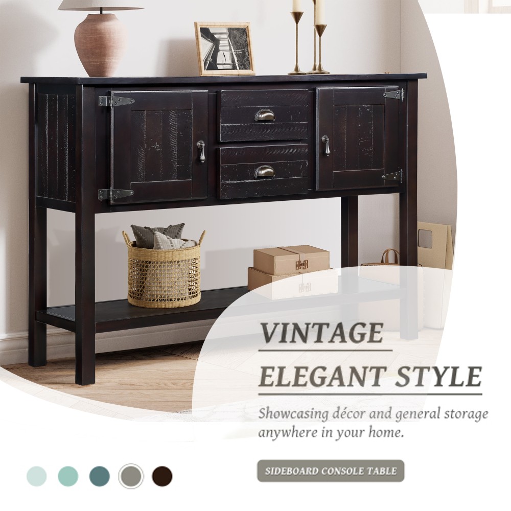 Solid Wood Sideboard Console Table 48'' - 2 Drawers/Cabinets, Shelf,Espresso