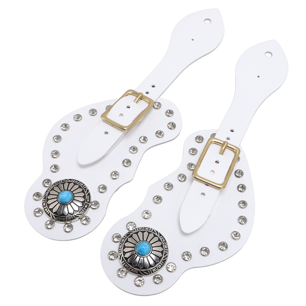 2Pcs Spur Strap Set Artificial Leather Rhinestone Decorations Adjustable Spur