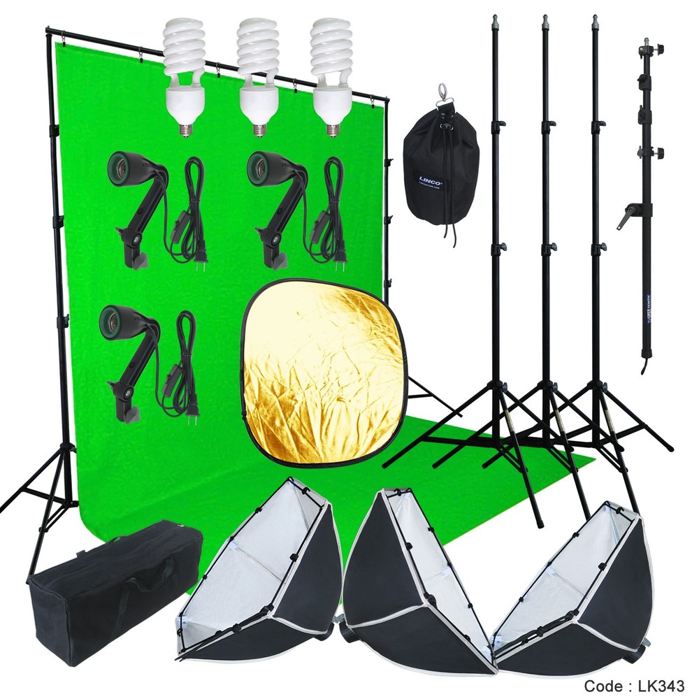 10x13ft Chromakey Green Screen Studio Lighting Kit W/ Backdrop Stand Light
