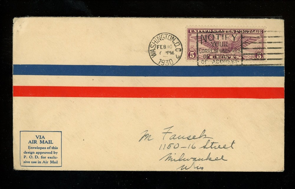 US FDC #C12 None NIM 1930 Washington DC Winged Globe Flat Press