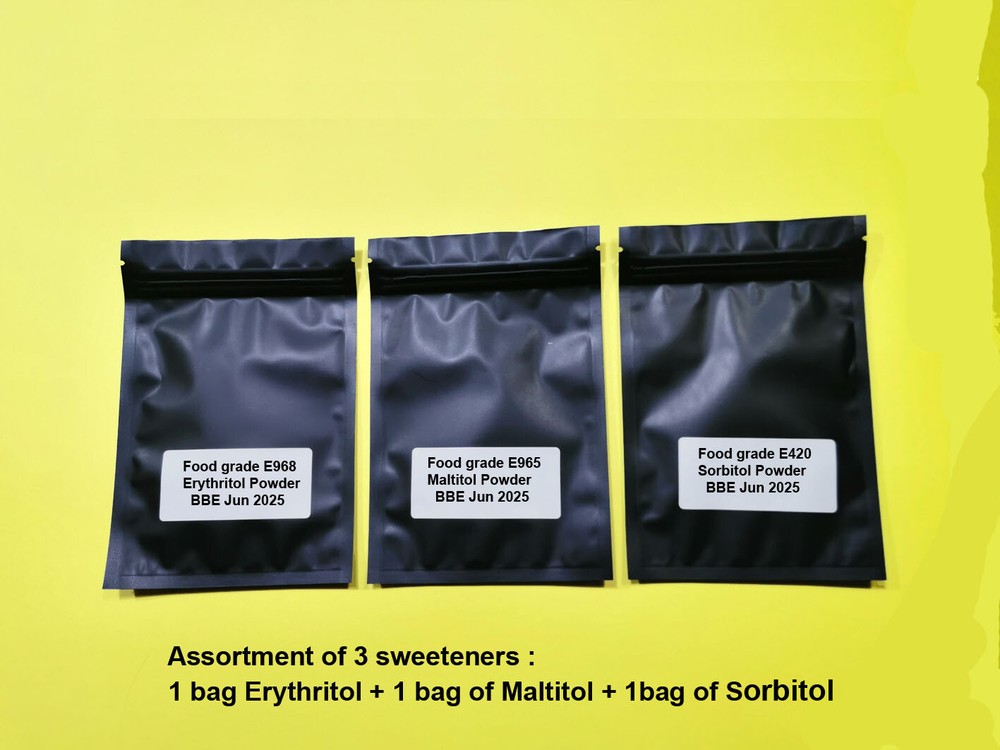 sugar substitutes assortment : erythritol ,maltitol, sorbitol powders
