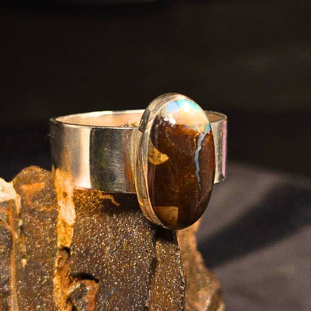 Queensland Boulder Opal 2.00Ct Custom-made S925 Silver Ring Size US 13.25