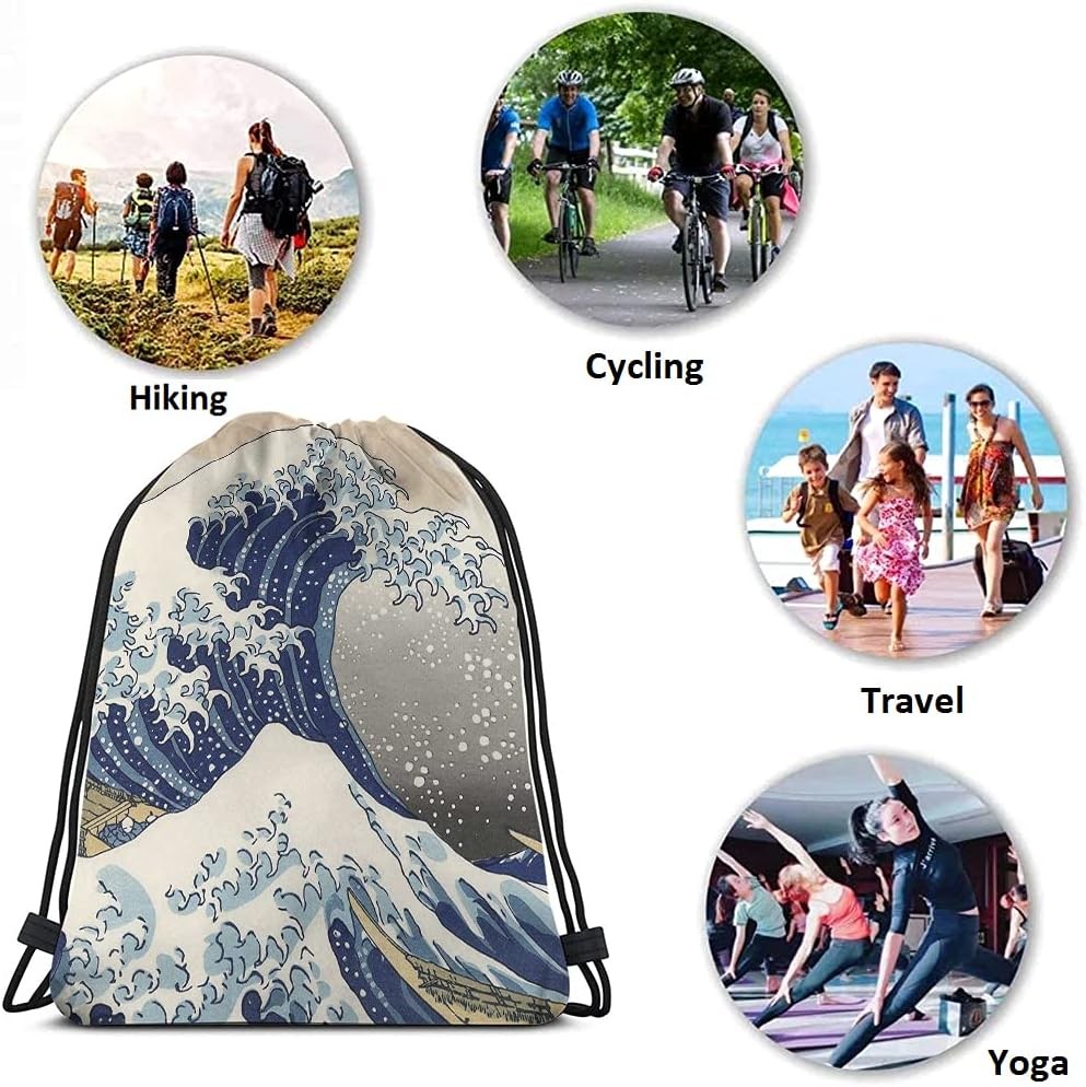 Japanese Style Wave Drawstring Backpack Bag The 14x16.9 Inch, Multi-a208