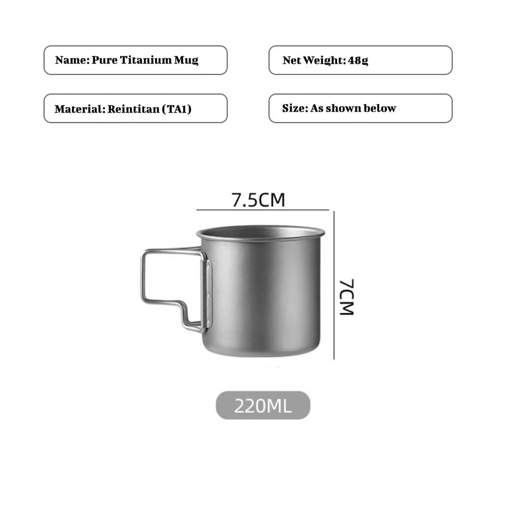 Titanium Cooking Pot Mug Pot Folding Handles for Backpacking/Camping Cookware