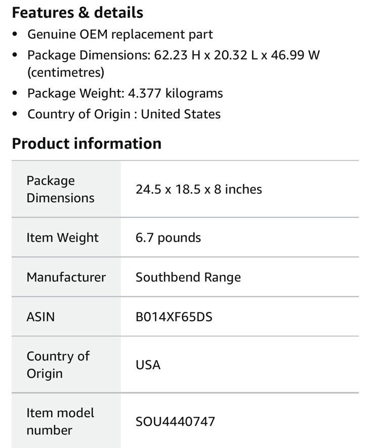 Southbend Range Kit, Panel, Inner, Left, Tv 4440747 - Geniune