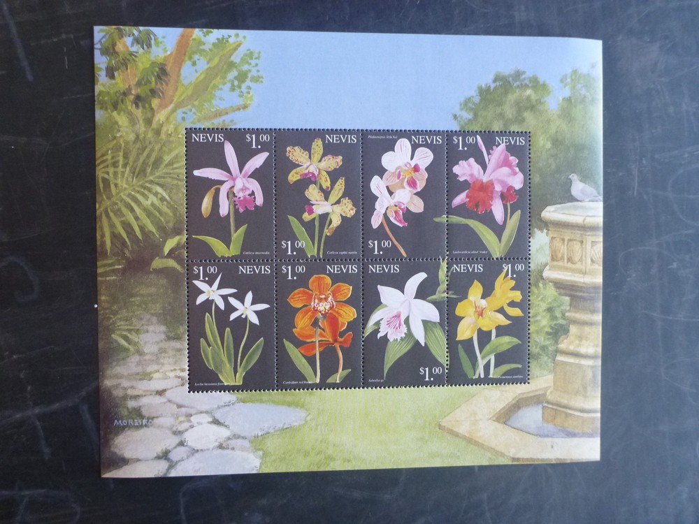 1999 NEVIS ORCHIDS 8 STAMP MINI SHEET MNH