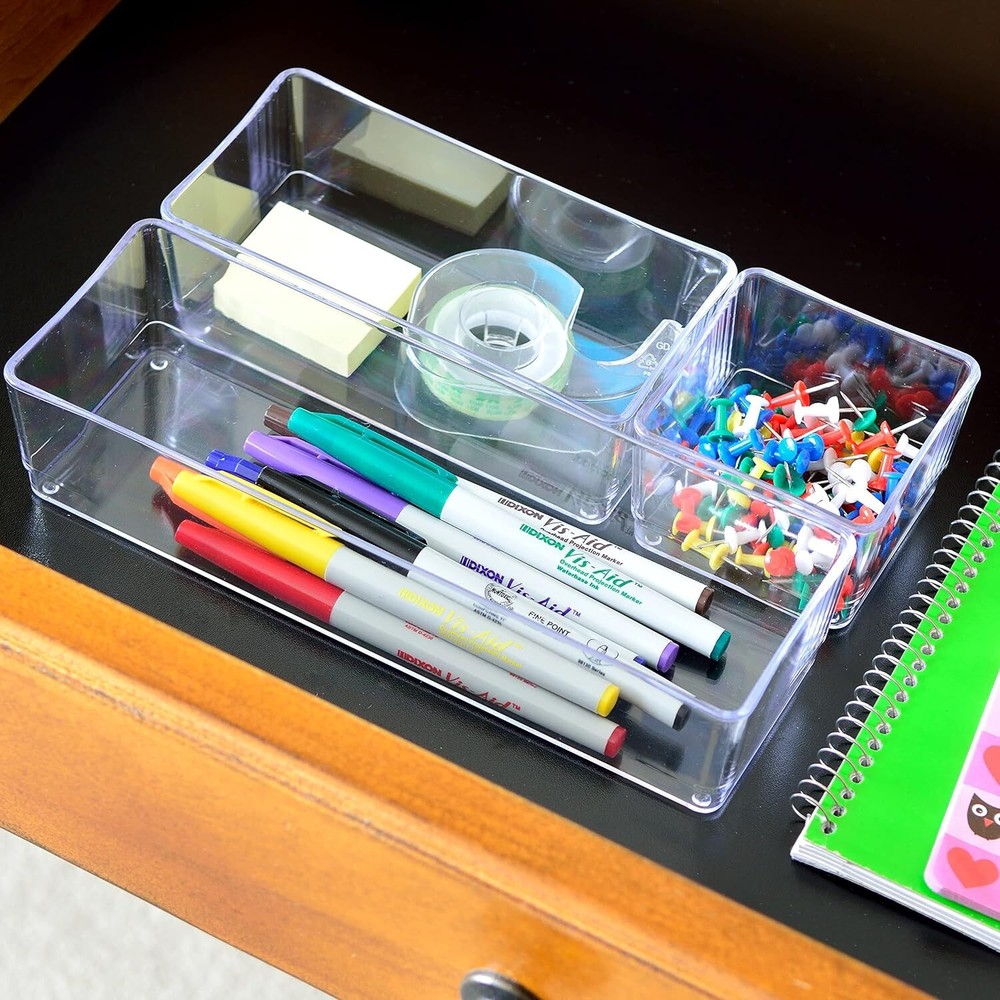 Youngever 8 Pack Clear Plastic Vanity and Desk Drawer Organizers, Stackable,...