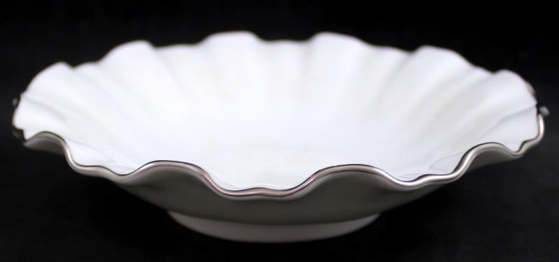 Minton White Paisley Fluted Candy Dish with Platinum Trim