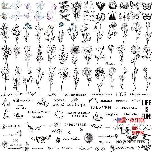 100 Sheets Realistic Temporary Tattoos, 240+ Pcs Black Realistic - 100 Sheets