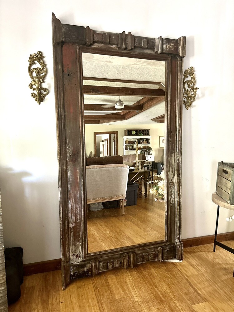 Vintage Antique Rustic Style Over Mantel Mirror