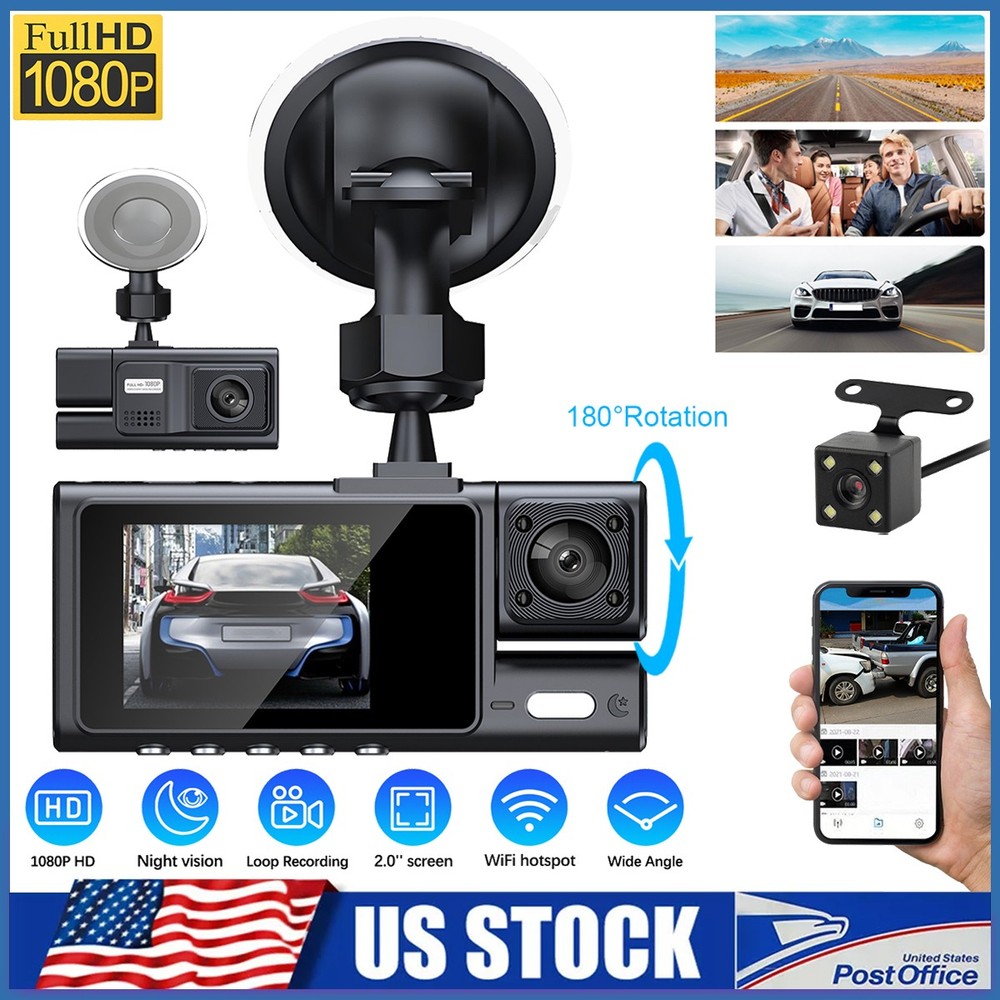 Car Dual Lens Dash Cam 1080P DVR Recorder Front,Rear,Inside  Camera Night Vision
