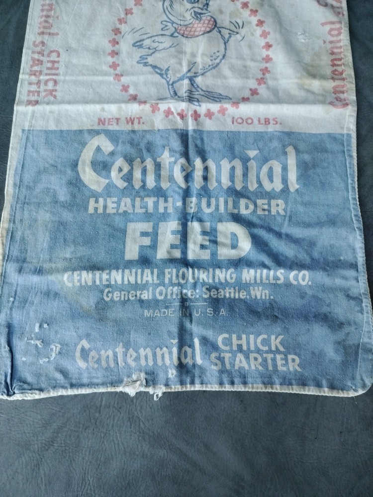 Antique Centennial Chick Starter Feed Sack Seattle 100 Lbs Great Graphics
