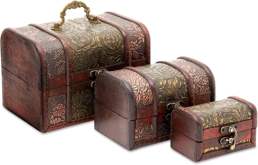 Antique Decorative Storage Boxes - Set of 3 Nesting Boxes