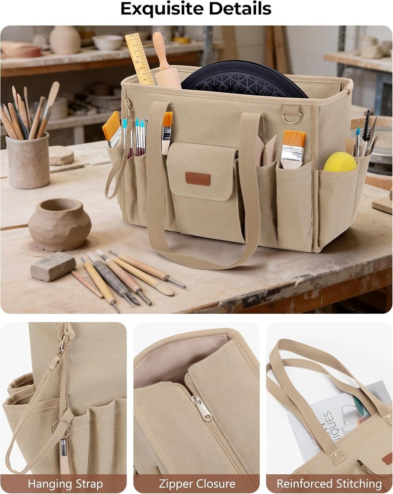 Durable Canvas Pottery Tool Bag with Multiple Pockets for Ultimate Organization