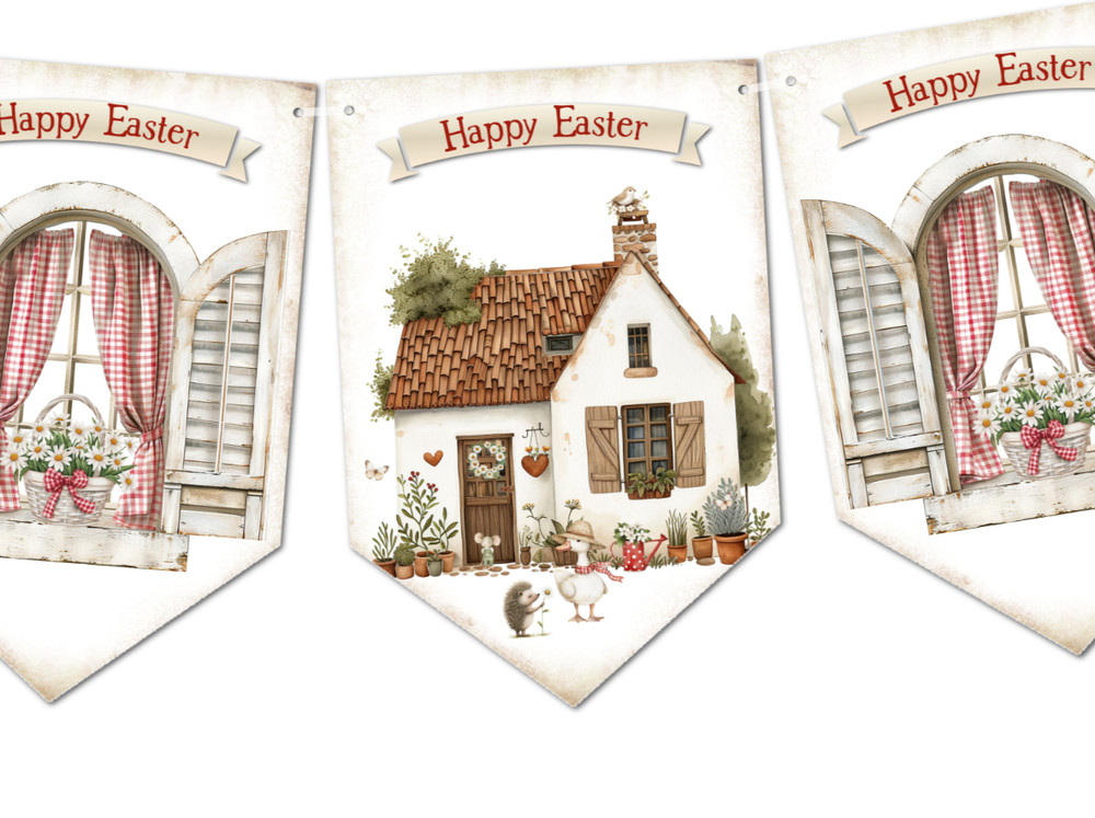 Rustic Country Style Red Gingham Easter Bunting Happy Easter Decoration