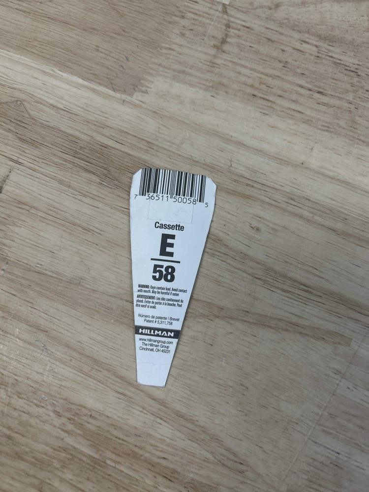 Hillman 87554 #58 Master Lock Key Blank