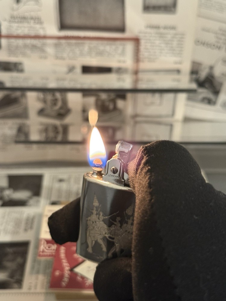 Ronson Siam Dancing Figures Sterling silver Niello lighter