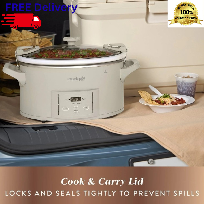 7-Quart Design Series Slow Cooker Programmable Cook & Carry Locking Lid Oat Milk
