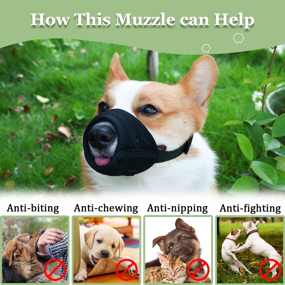 Mayerzon Dog Muzzle, Puppy Soft Mesh Muzzle for Small M-(Snout 7¼”-8”), Black