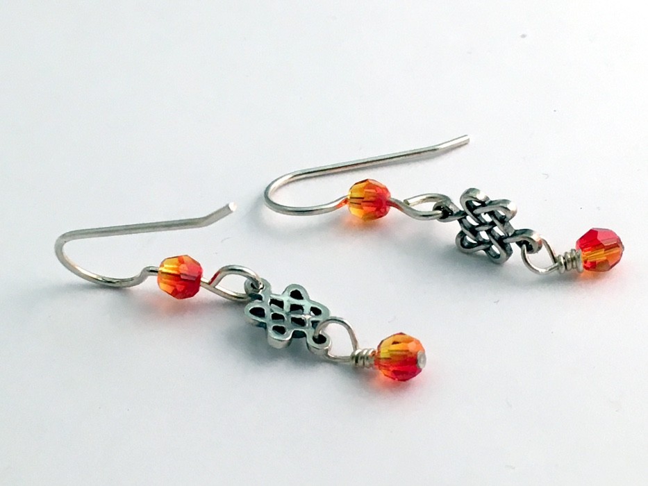 Sterling silver small Celtic knot dangle earrings-endless, orange dangle, Knots
