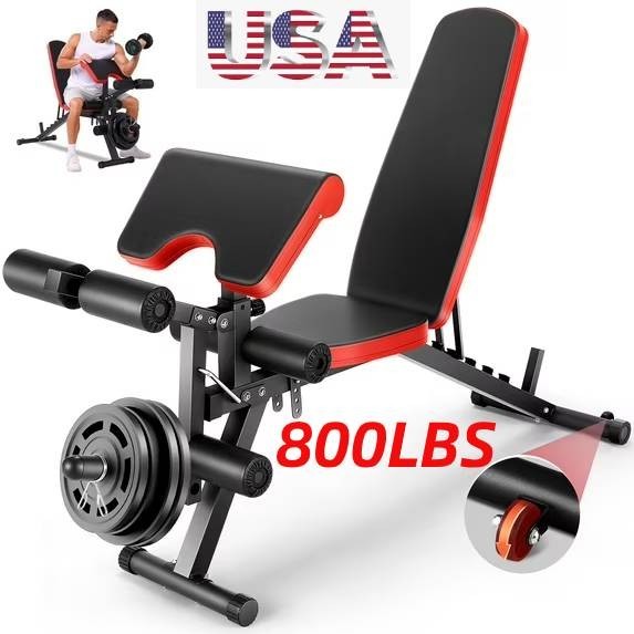Adjustable Foldable Exercise Weight Bench Workout Bench w/Leg Extension and Curl