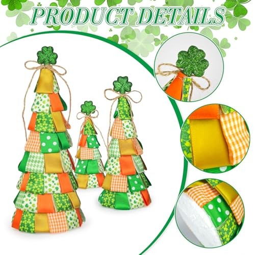 3 PCS St Patricks Day Table Decorations Shamrock Cone Tree Centerpiece Decor
